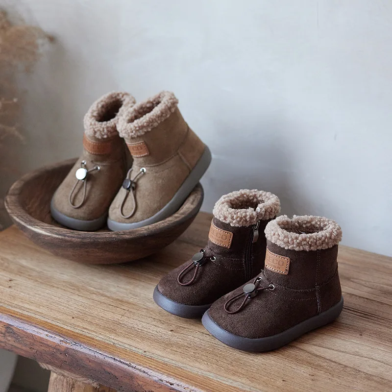 Children Boots Girls Solid Cotton Lining Winter Boots Comfortable Suede Non-slip Winter Cotton Shoes Size 23-34