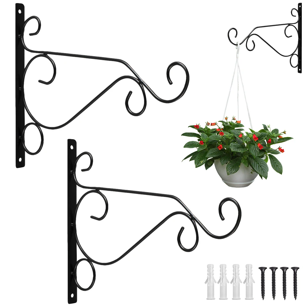 2pcs Wall-Mounted Hook Flower Pot Holder Hanger Vintage Iron Art Flower Stand Garden Decoration Wall Hanging Basket Bracket