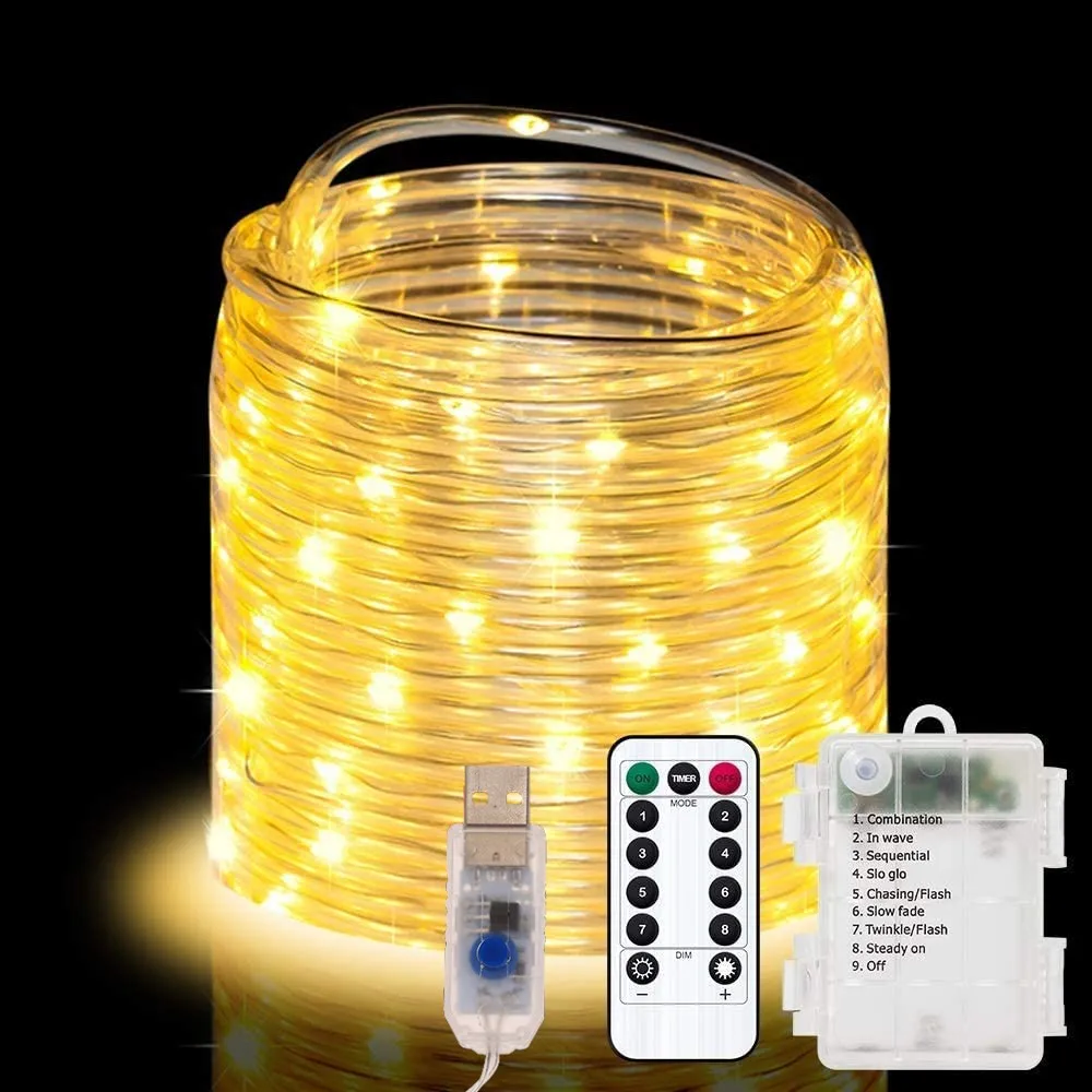 Christmas Decoration 2024 LED Tube Rope String Lights Battery Operated 5/10/15M Waterproof Garland IP44 Festoon Led Fairy Lights