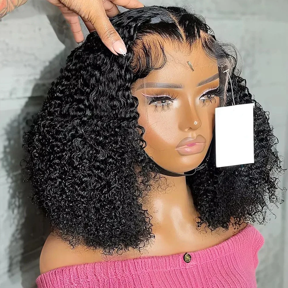 

Bob Short Curly Wigs 13x4 Lace Front Human Hair Wig Closure 4x4 Transparent Lace Deep Wave Frontal Wig For Women 12 14 Inch Wigs