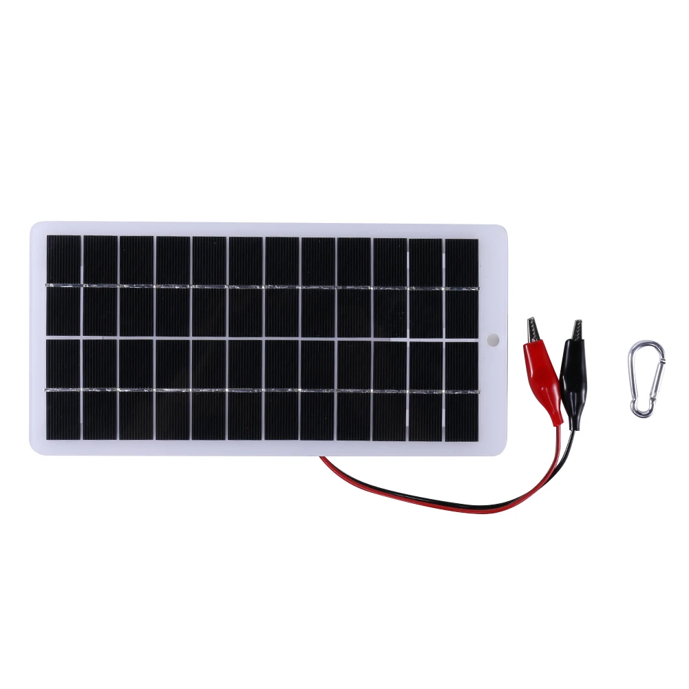 10W Battery Charger with Carabiner 12V Solar Battery Charger Polysilicon Solar Charger Plate Portable for Outdoor Lamp Pump