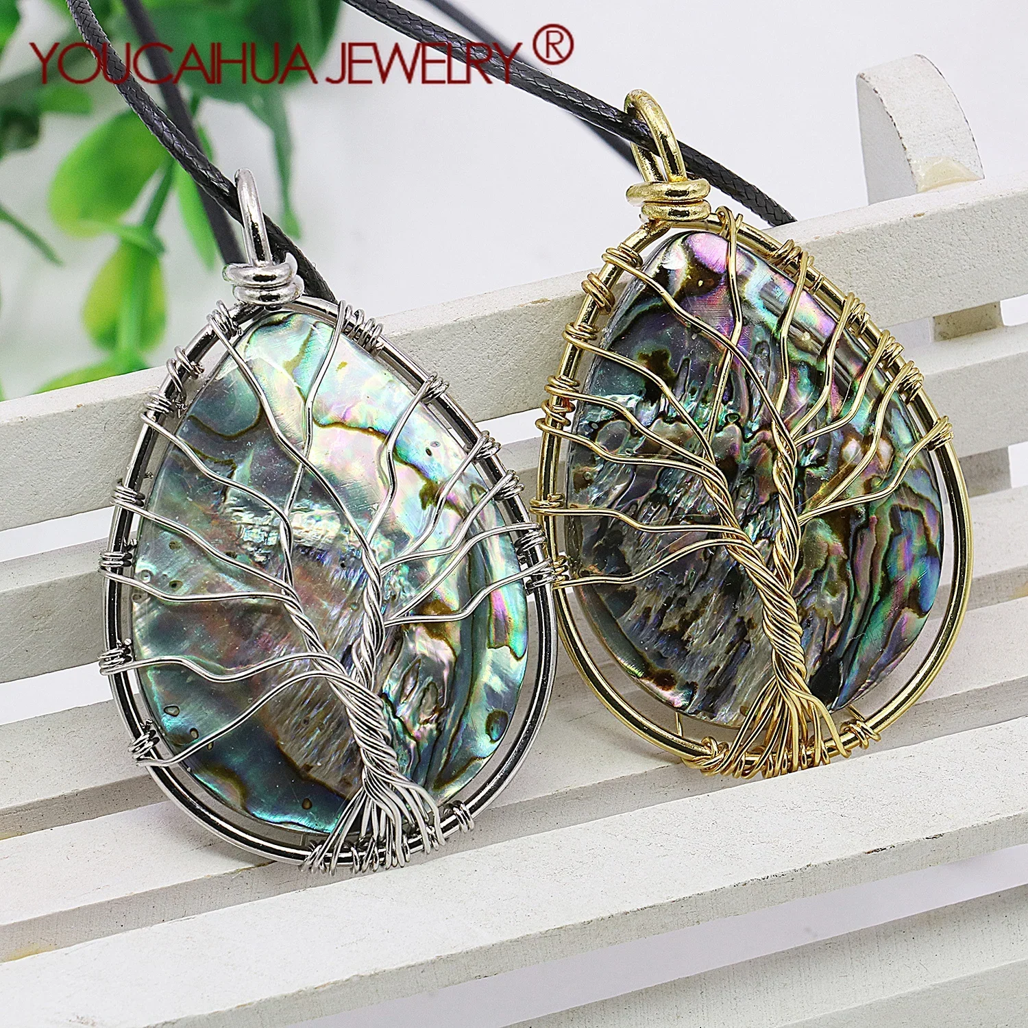 

35x45mm Natural Abalone Shell Pendant,Water Drop Shape Tree of Life Necklace,Neckchain,Suitable for Men/Women,Gift for Men/Women