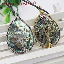 35x45mm Natural Abalone Shell Pendant,Water Drop Shape Tree of Life Necklace,Neckchain,Suitable for Men/Women,Gift for Men/Women