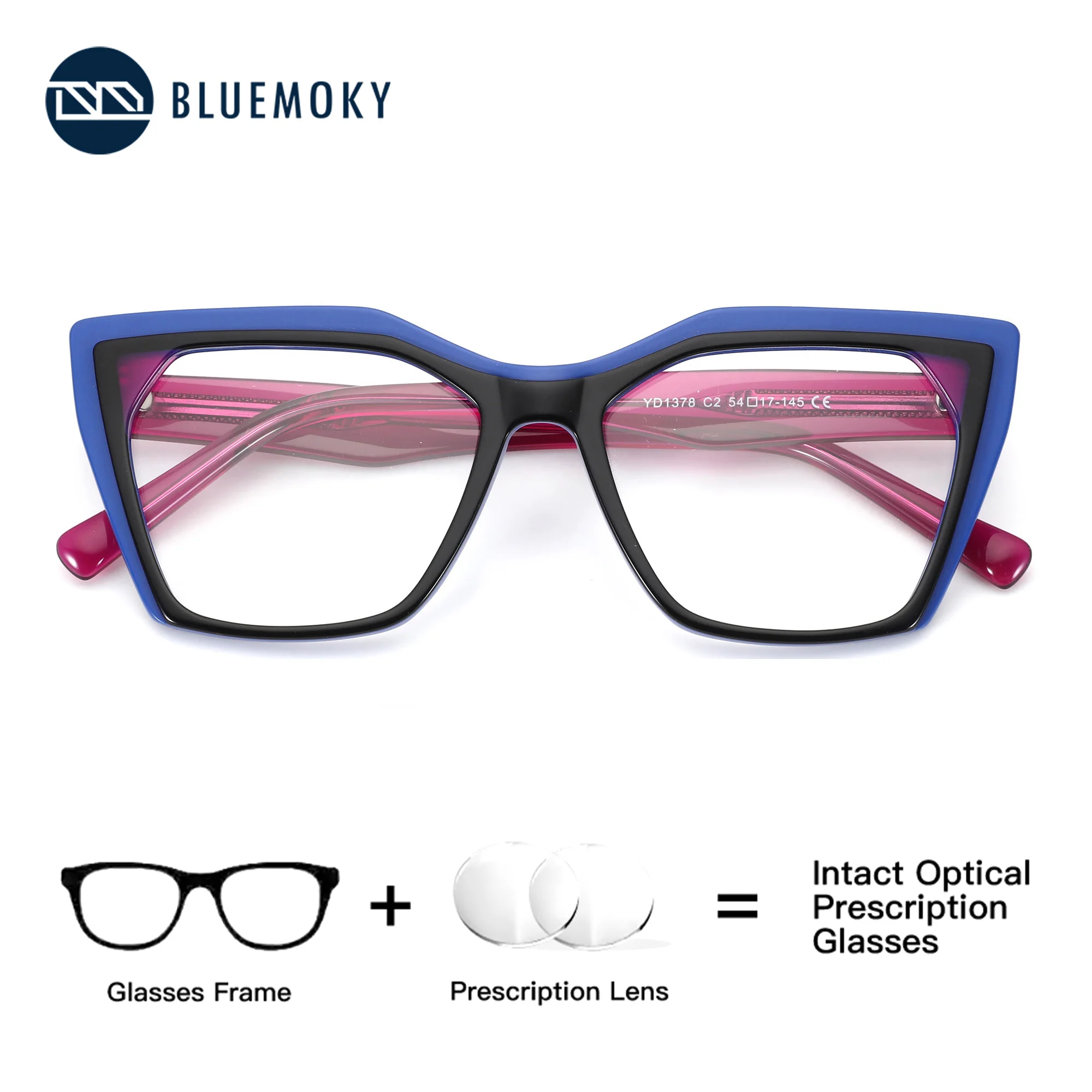 BLUEMOKY S Size Butterfly Prescription Eyeglasses Photochromic Anti Blue Light Acetate Optical Women's Medical Glasses