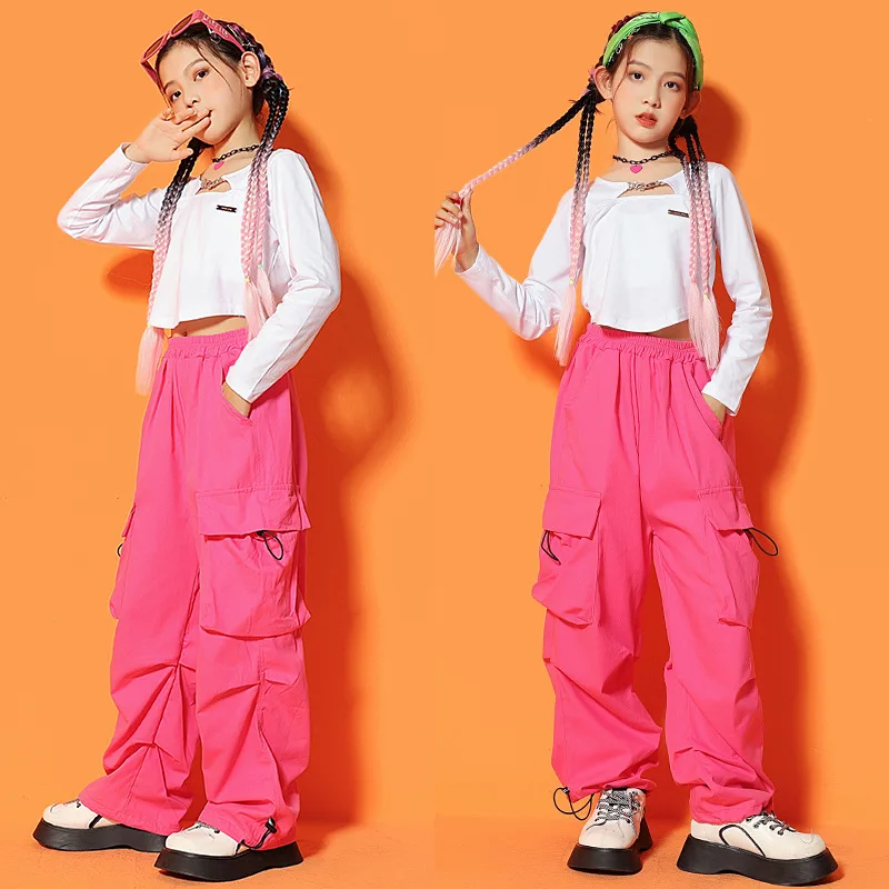 Kids Hip Hop Dancing Clothing Carnival Outfits Crop Tops Jeans Denim Pants For Girls Dance Wear Costume Stage Show Clothes