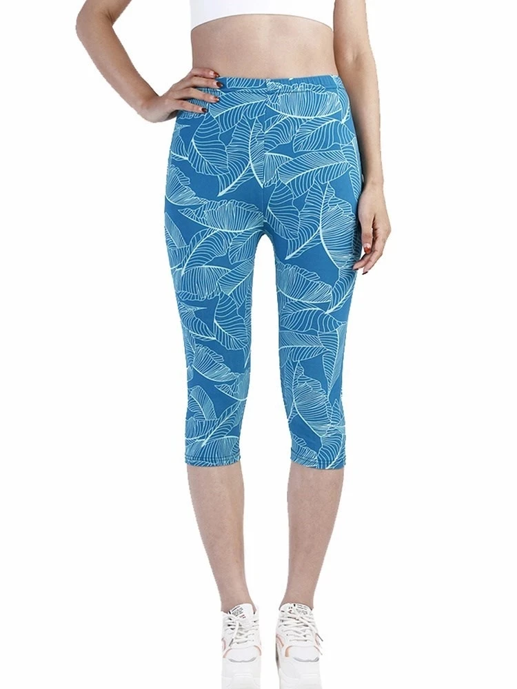 YRRETY-Leggings Capri College pour femmes, taille haute, fleurs, fitness, sport, course à pied, mode, exercice, mi-mollet, sport, court, été