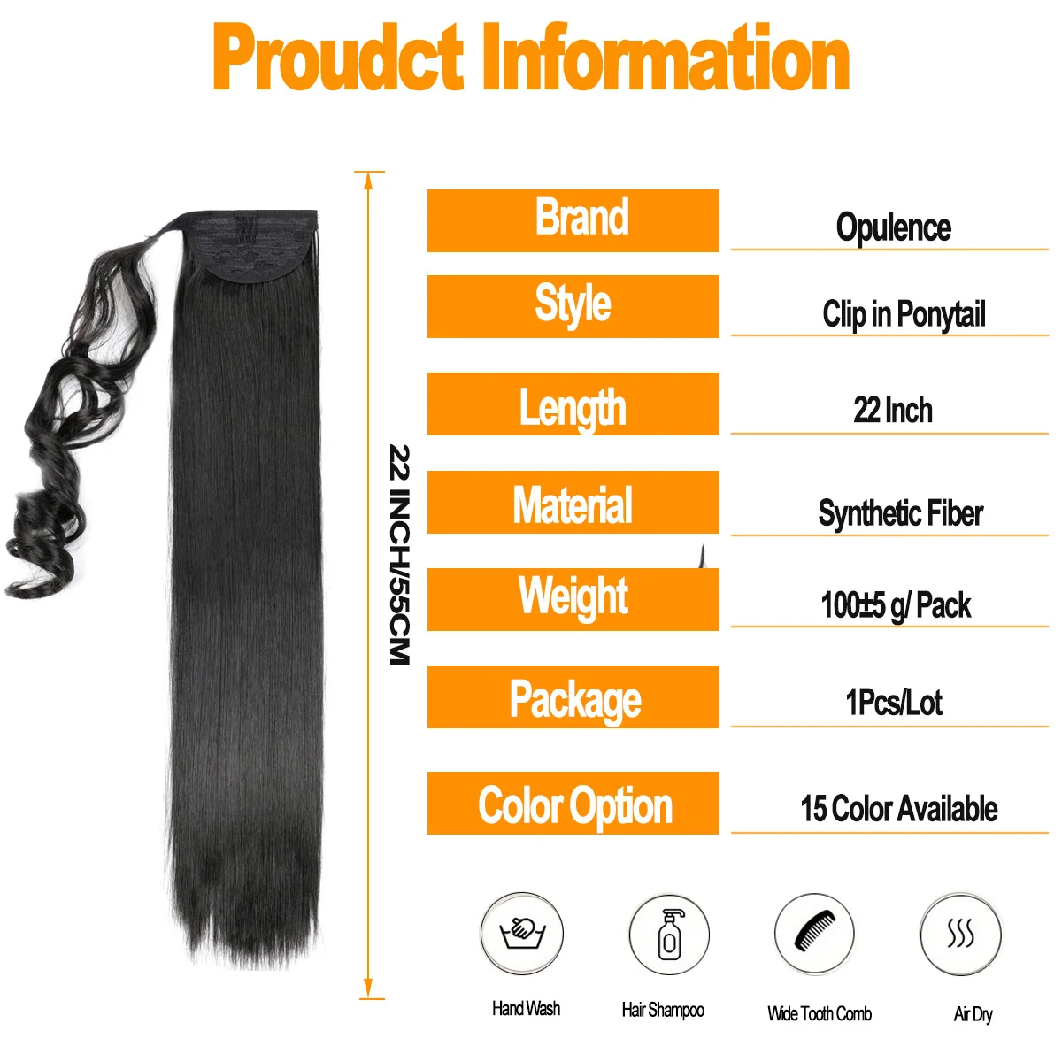 كليب في ذيل حصان تمديد التفاف حول طويل مستقيم ذيل حصان الشعر 22 بوصة ومموج 17 بوصة الاصطناعية هيربيسي وصلات شعر