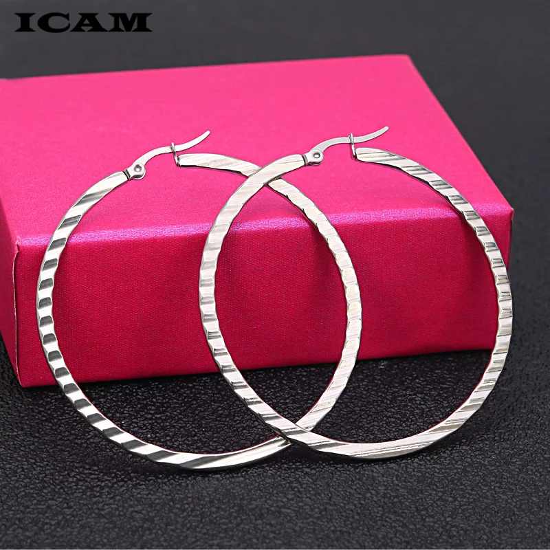 ICAM Gold Silver Color Round Small Big Hoop Earring for Women Stainless  Trendy Jewelry wholesale Earings Women Accessories