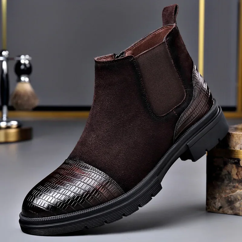 Outono inverno chelsea botas para homens moda casual camurça de vaca novo designer vestido sapatos homem cor sólida botas de tornozelo quentes masculino