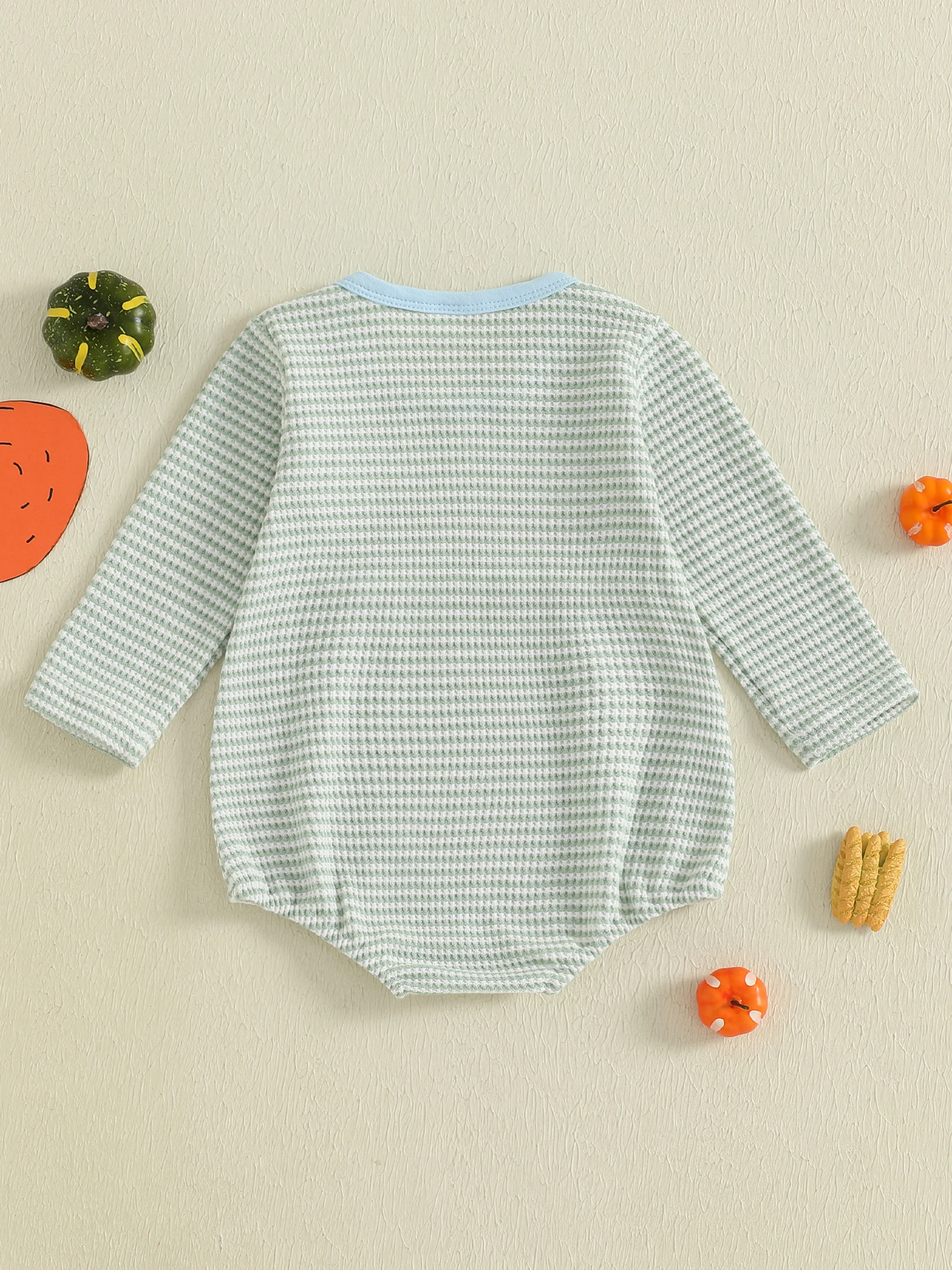 

Thanksgiving Day Baby Girl Romper with Long Sleeves and Turkey Embroidery Striped O Neck Jumpsuit for Infants