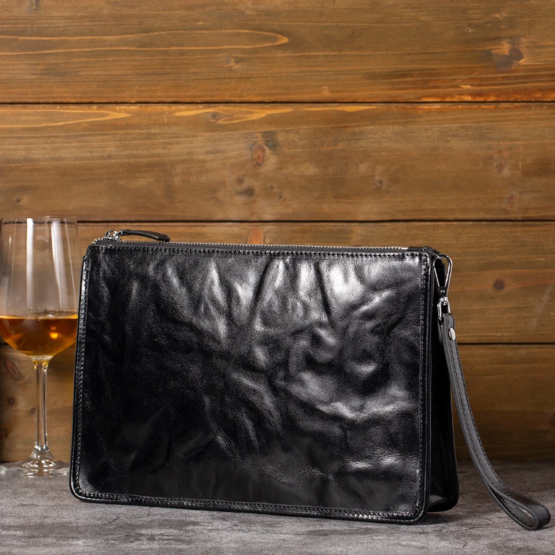 جلد طبيعي رجال الأعمال مطوي حقيبة صغيرة عالية الجودة أعلى درجة جلد البقر الذكور حقيبة يد محفظة طويلة رجل حقيبة حافظة للبطاقات #1