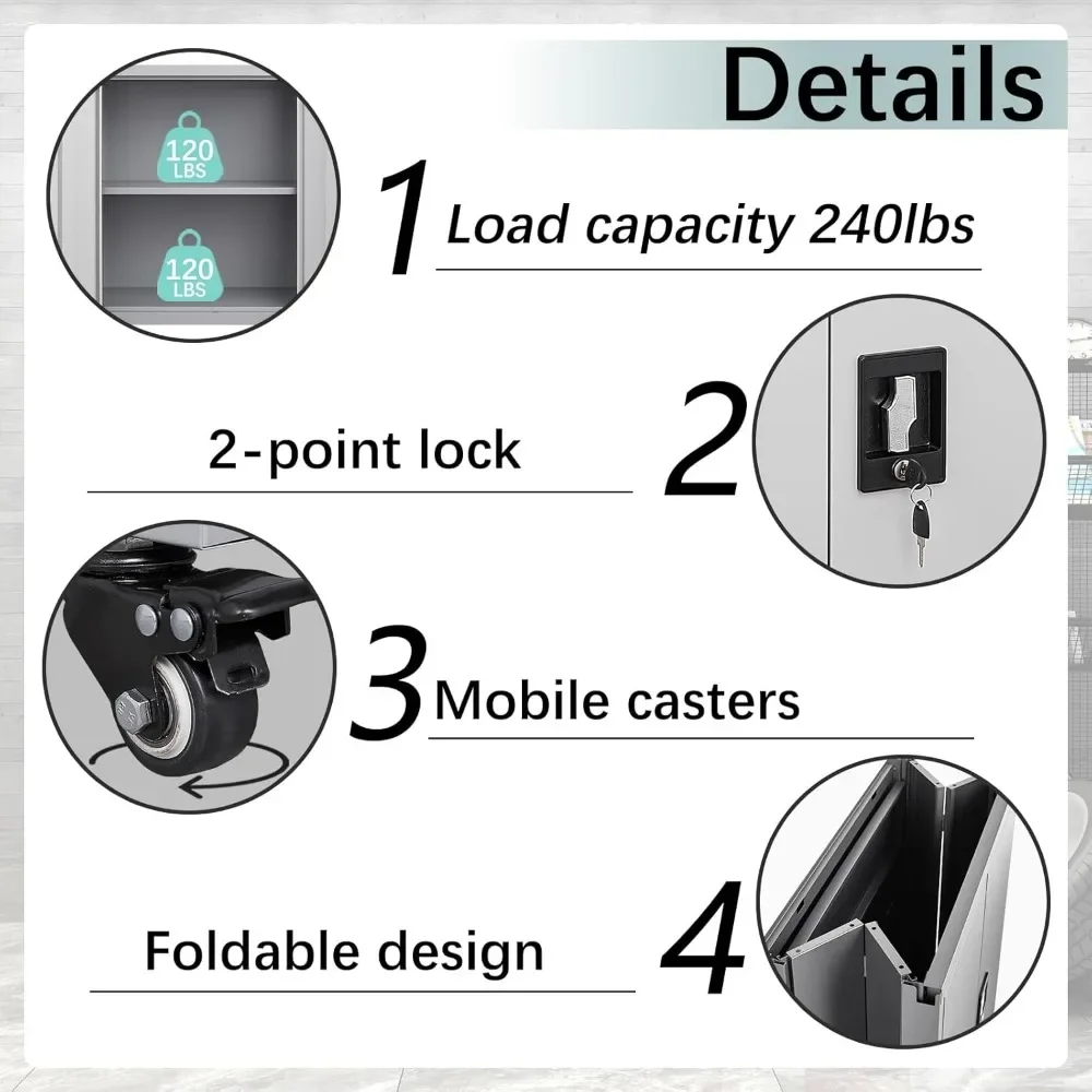 Rolling Metal Tool Cabinet - Lockable Garage Storage w/Doors & Adjustable Shelves"