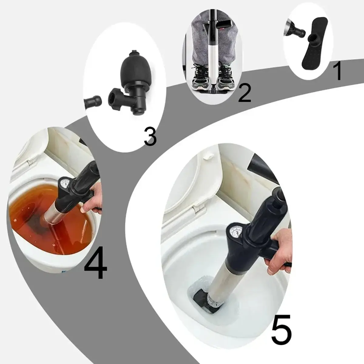 A08I Toilet Plunger High Pressure Drain Plunger Dredge Clog Remover Sewer Pipe Unblocker Air Drain Blaster