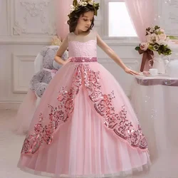 Teen Girls Bridesmaid Dress Children Appliques Pageant Evening Formal Prom Long Gown Kids Birthday Party Princess Dress for Girl