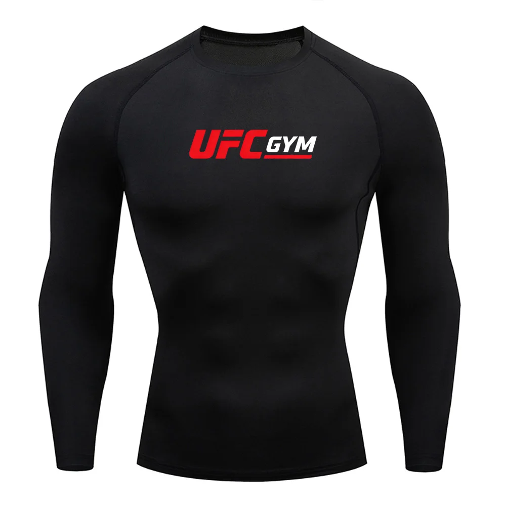 Men Running Compression T-shirt Long Sleeve Sport Tees Gym Fitness Sportshirts Male UFC GYM Printed Jogging Tracksuit Homme Tops