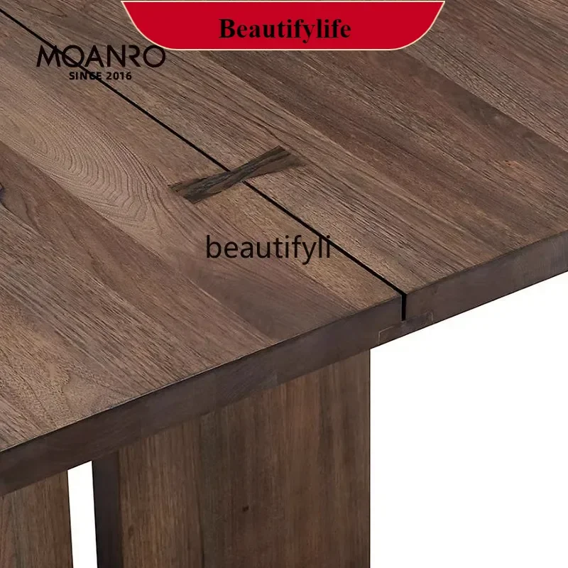 

Medieval dining table walnut black long table French solid wood household table G1218