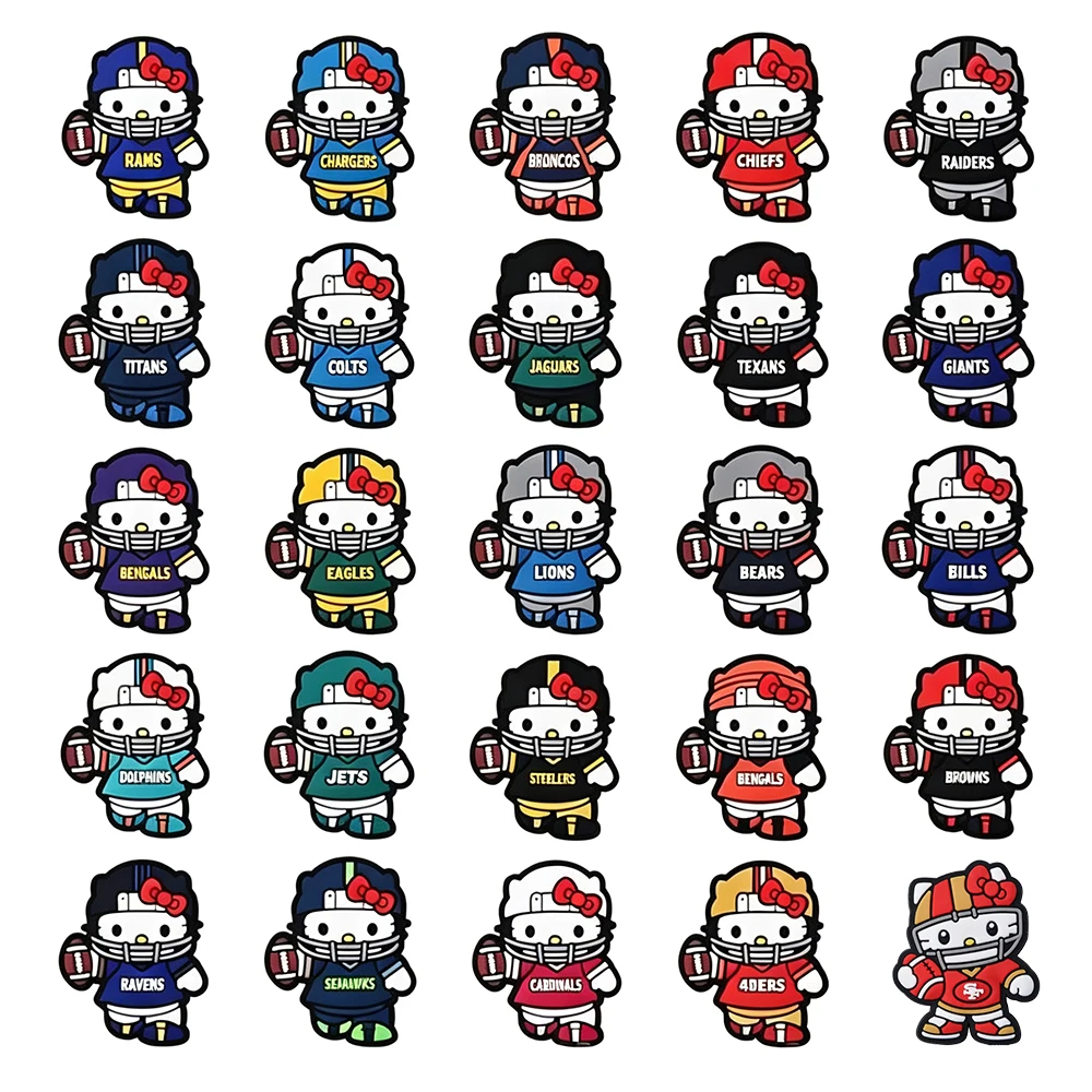 5/25PCS American football HelloKitty Shoe Charm Wholesale PVC Clog wristband Decor Buckle Detachable DIY Waterproof Party Gift