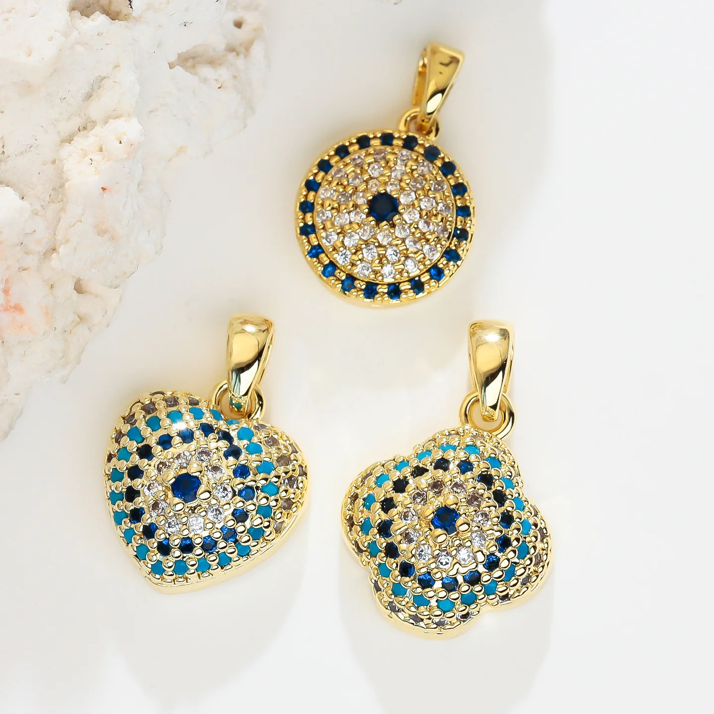 Evil Eye Charms for Jewelry Making Gold Plated CZ Paved Heart Star Charms Vintage DIY Pendant for Necklace Earrings Bracelet