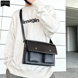 VC Japanese Retro Male Shoulder Bag Fashion Minimalist Design Men's Messenger Bag Trend PU Leather Small Crossbody Bags for men