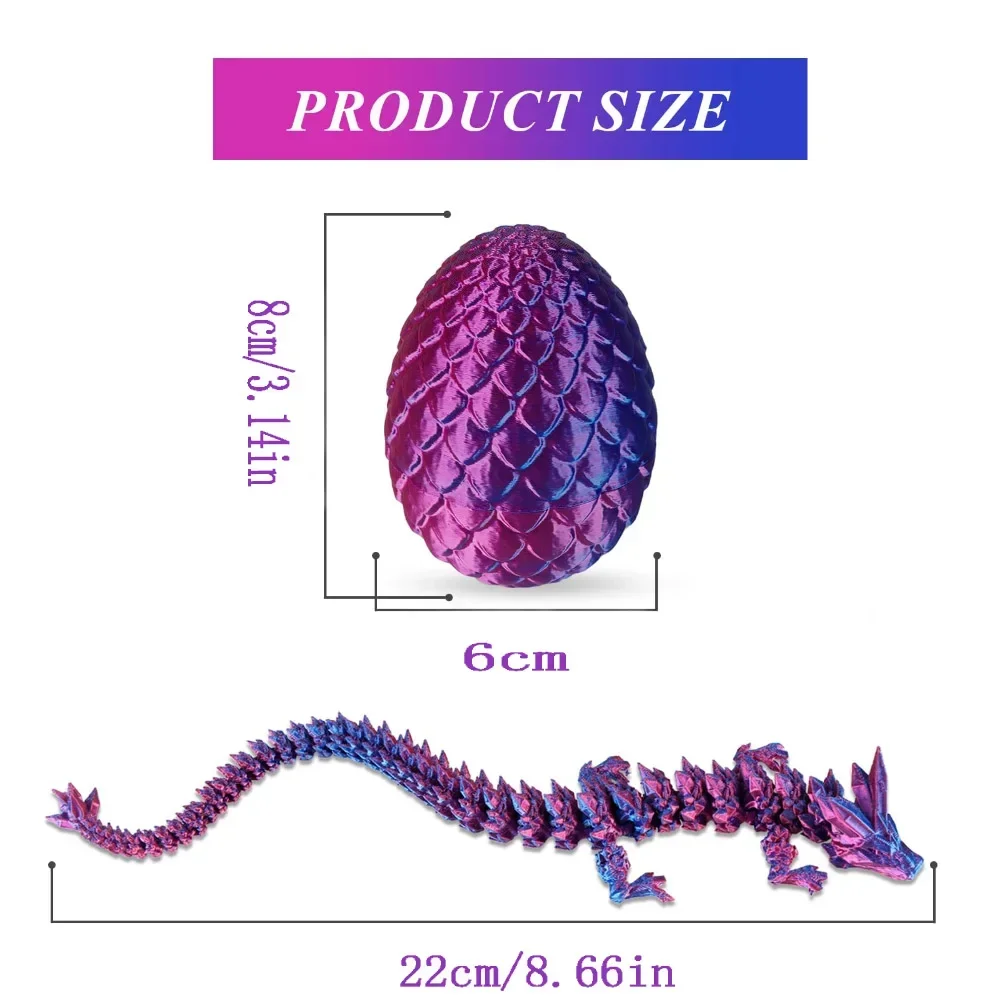 22cm 3D Printed Dragon 8.5cm Dragon Egg Set Gemstone Dragon toys Fully Articulated Crystal Dragon Collectible Surprise toy image 2