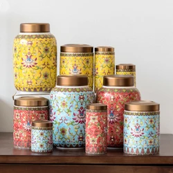 Enamel Tea Candy Jar Ceramic Candy Jar Multifunctional Home Herbs Coffee Bean Sealed Box Kitchen Storage Bottle Home Decoration