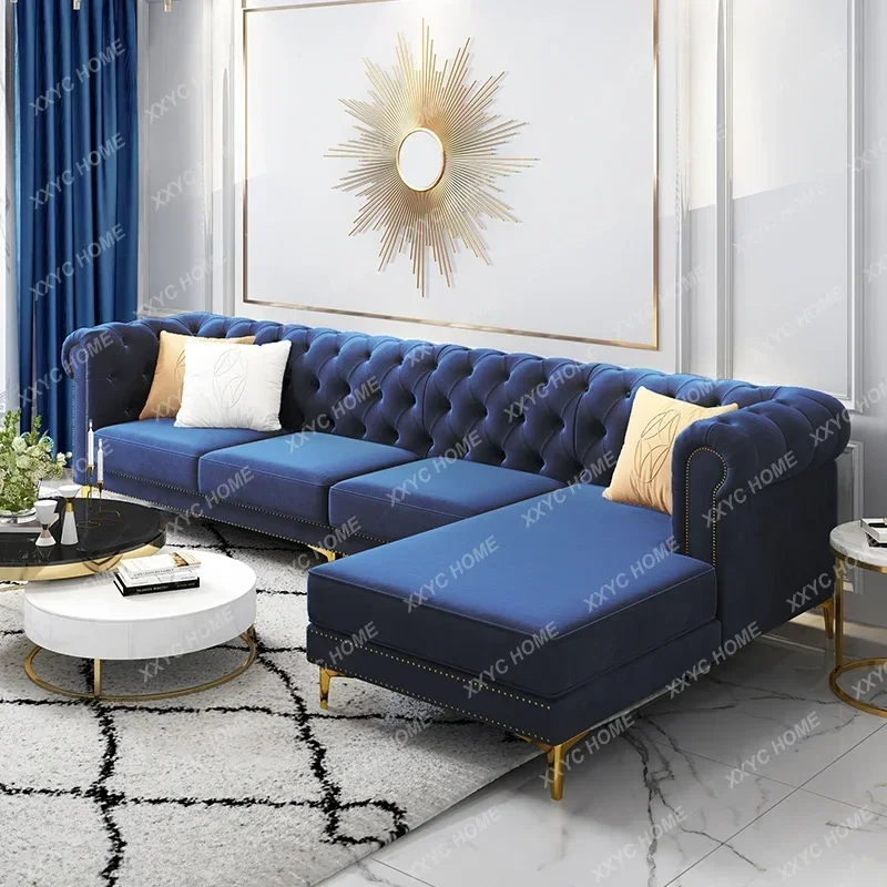 

Velvet small apartment modern simple buckle L-shaped living room combination Fabric corner concubine sofa