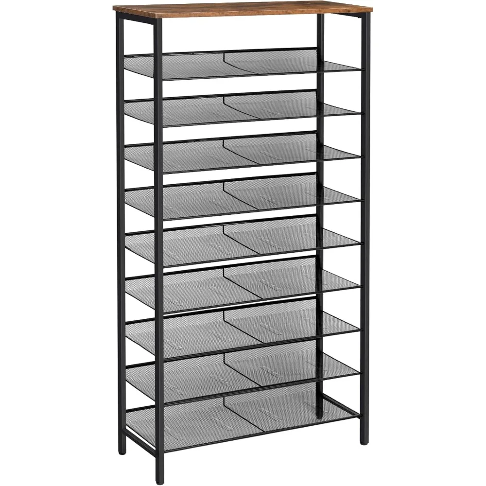 

10-Tier Shoe Rack, Large Capacity Shoes Shelf, Stable and Sturdy, with Flat & Slant Adjustable Metal Shelves