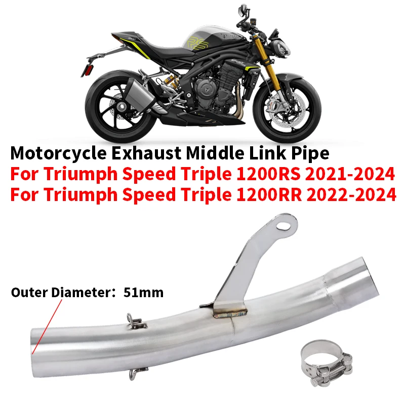

Slip On For Triumph Speed Triple 1200RS 1200RR 2021 2022 2023 2024 Motorcycle Exhaust Escape Connecting 51mm Middle Link Pipe