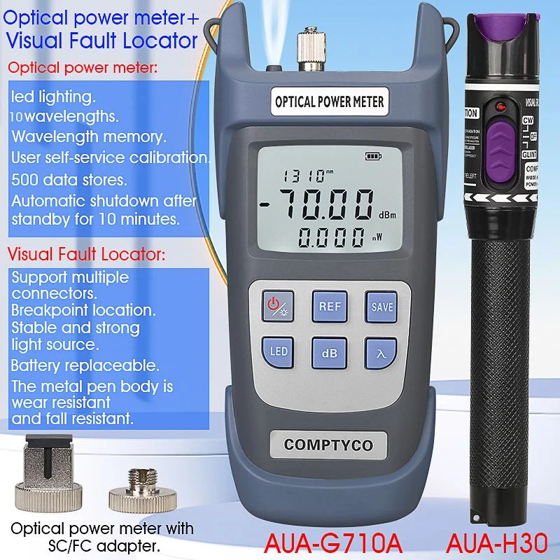 FTTH Fiber Optic Cable Tester Tool Kit (Optional) Optical Power Meter(OPM -70 ~+10dBm)&Visual Fault Locator(30/1/10/20/50mw VFL)