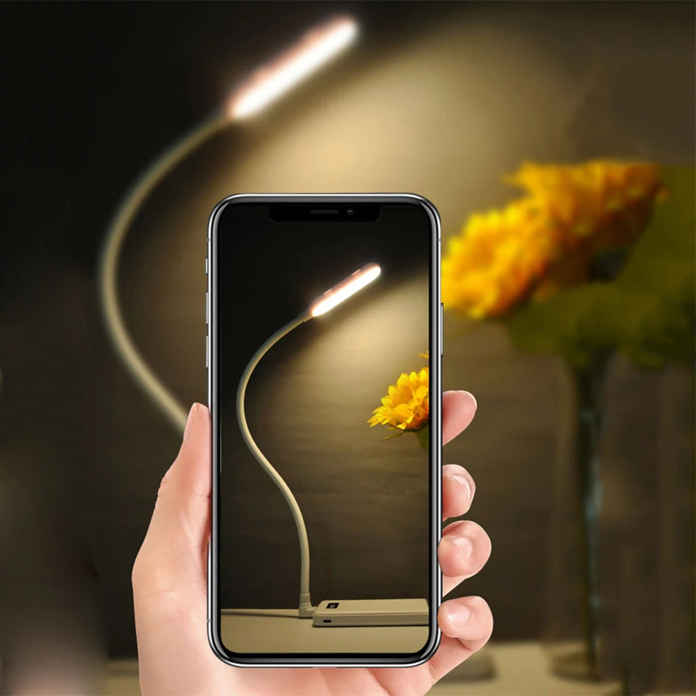 Neues Design, USB-Nachtlampe, 3-flammige, dimmbare, flexible Hals-Leselampe, gebogene Füße für Laptop, Notebook, Nachttisch