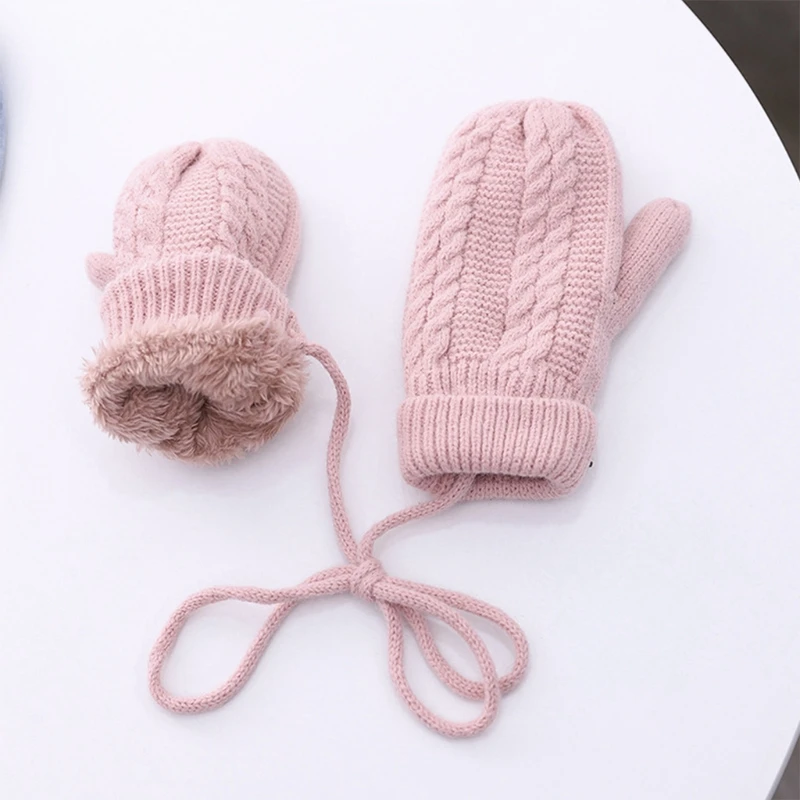 String Mittens Skullcap Long Scarf Set Winter Solid Color Beanie Hat Gloves Kids