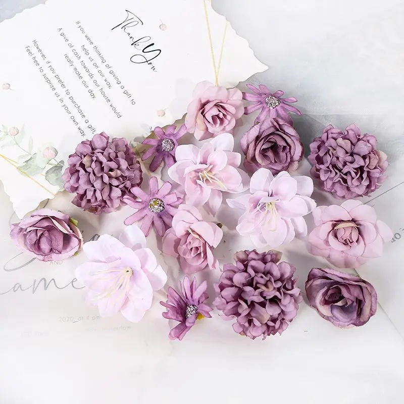 Flores artificiales de seda para decoración del hogar, cabezas de flores falsas de 16 piezas para fiesta, decoración de boda, accesorios para