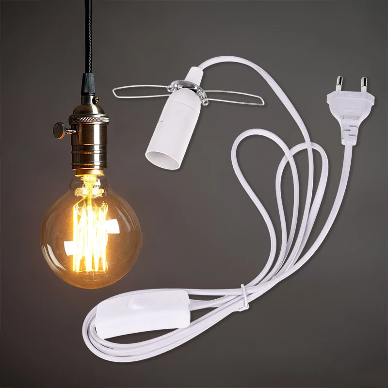 White Household EU Plug E14 Hanglamp Holder Light Bulb Socket With Switch Wire 155cm Power Cord Cable DIY Lighting Accessories