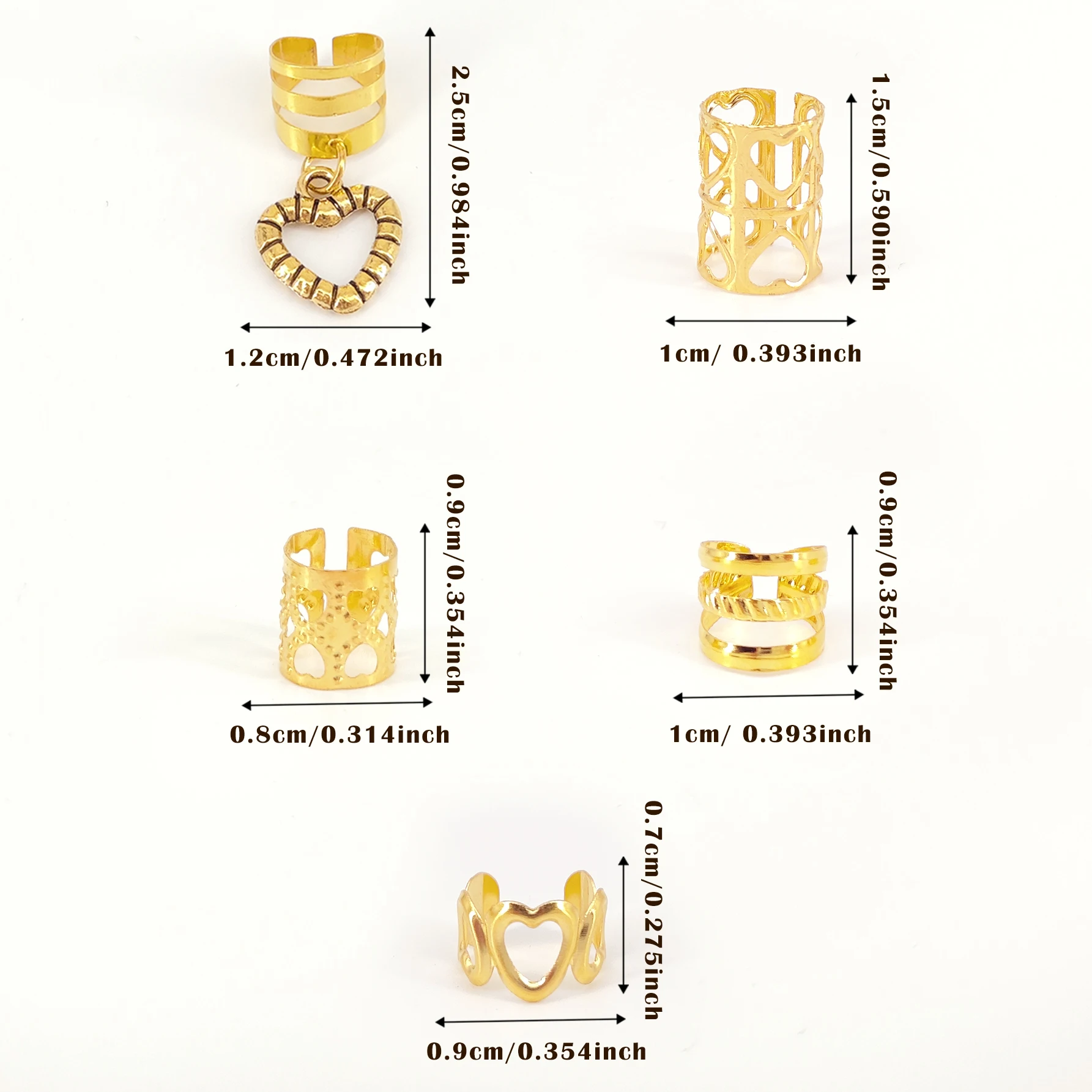 45pcs DIY heart-shaped hair ring Accessories Metal cutout adjustable fashion simple Dreadlocks Beads for women Valentine's Day