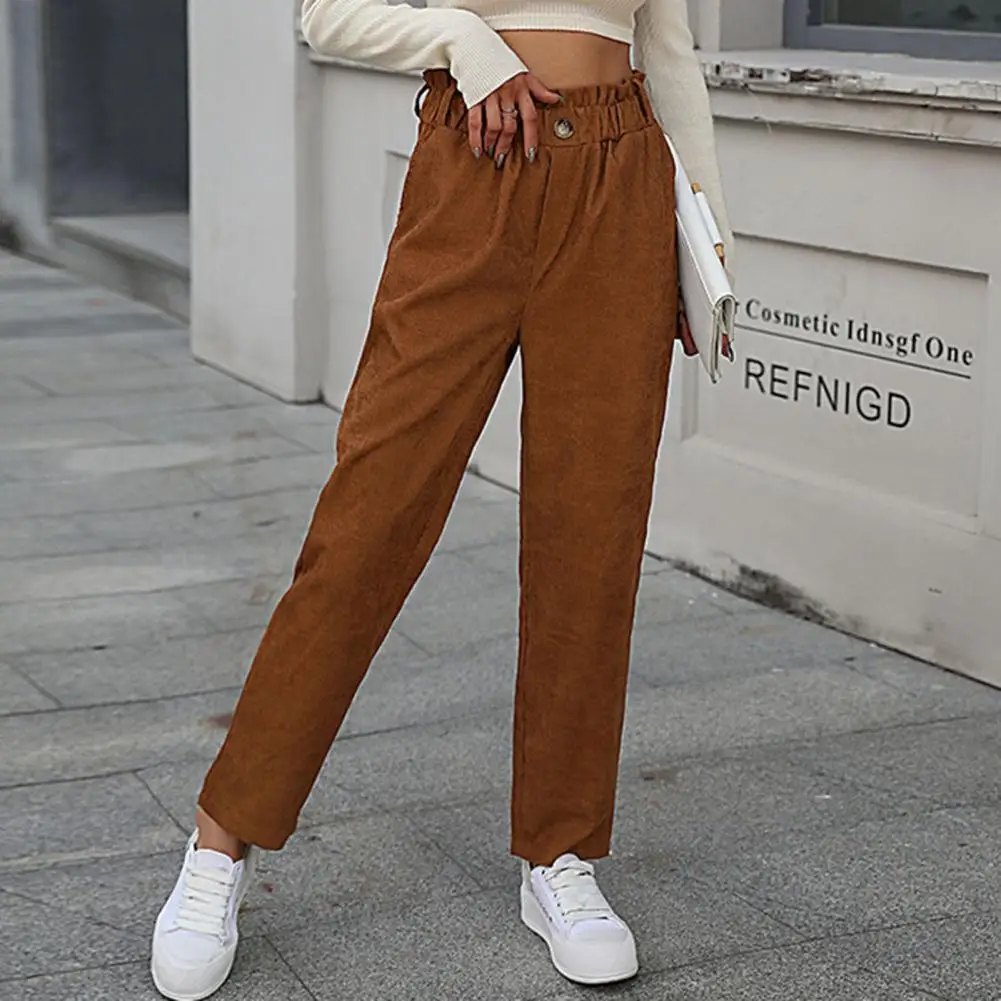 Stylish Spring Pants  Elastic Waist Elegant Spring Trousers  Pure Color Women Trousers