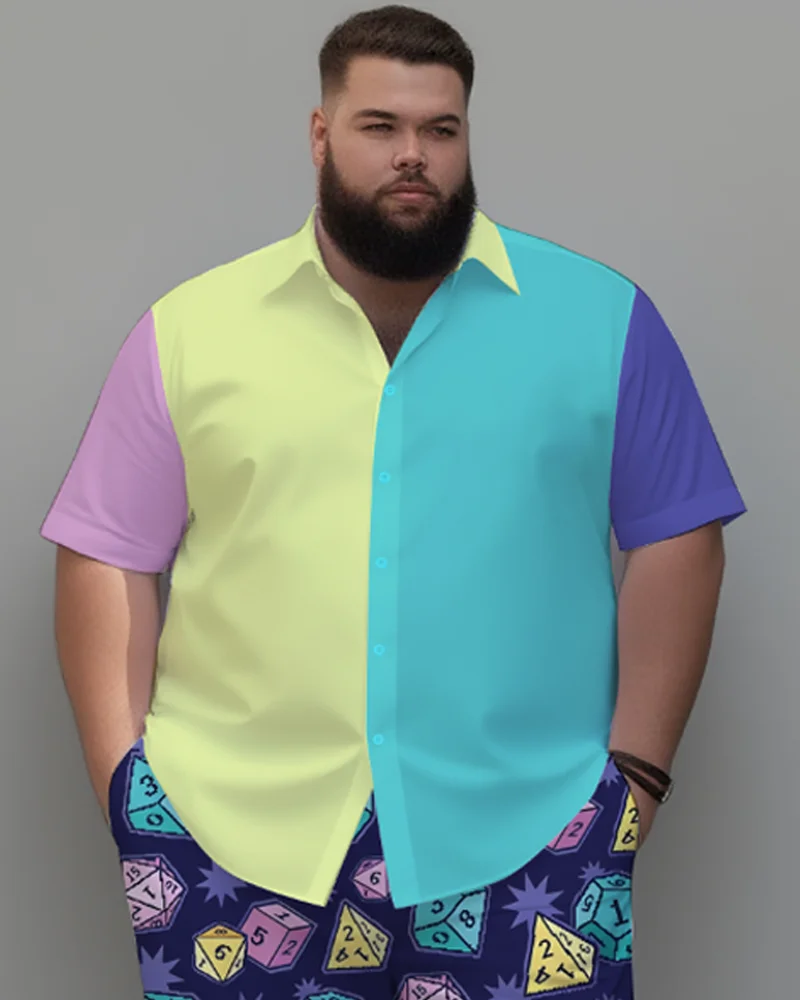 S-9XL الرجال حجم كبير متعة هندسية Colorblock قصيرة الأكمام قميص وسراويل 2 قطعة مجموعة لعوب فضفاض صالح الصيف