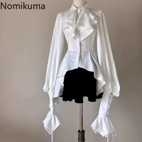 Lolita Style Japanese Blouses for Women 2025 Blusas Mujer De Moad Slim Fit Flare Sleeve White Shirts Goth Irregular Blouse Tops