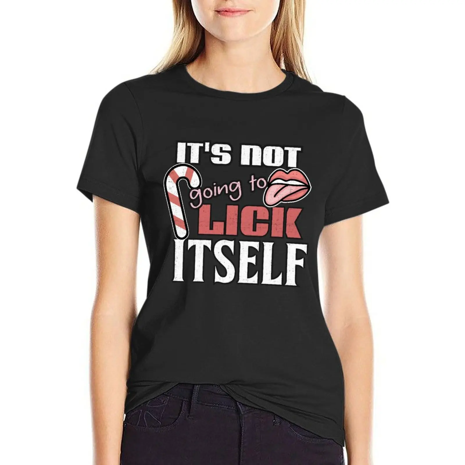 It's Not Going To Lick Itself Candy Cane T-Shirt funny graphics Short sleeve tee animal print shirt for girls Top Women