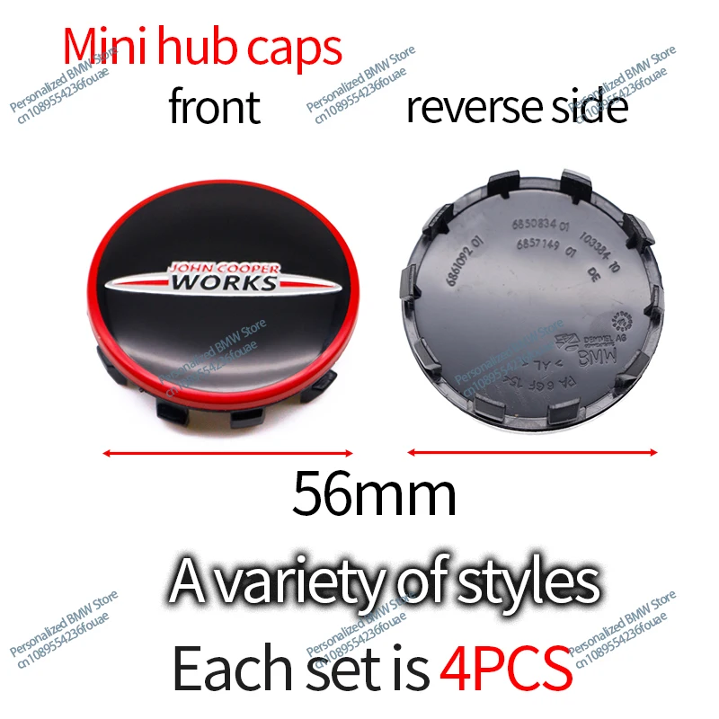 4PCS 56mm JCW John Cooper Works Logo Car Wheel Center Hub Cap For Mini Coopers Clubman R56 R52 F55 F56 R60 Rim Refit Badge Cover