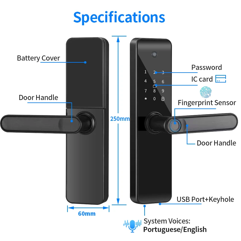 Rynx Tuya Bluetooth Digital Electronic Lock With Biometric Fingerprint Intelligence Door Lock for  Smart Keyless Home Life APP