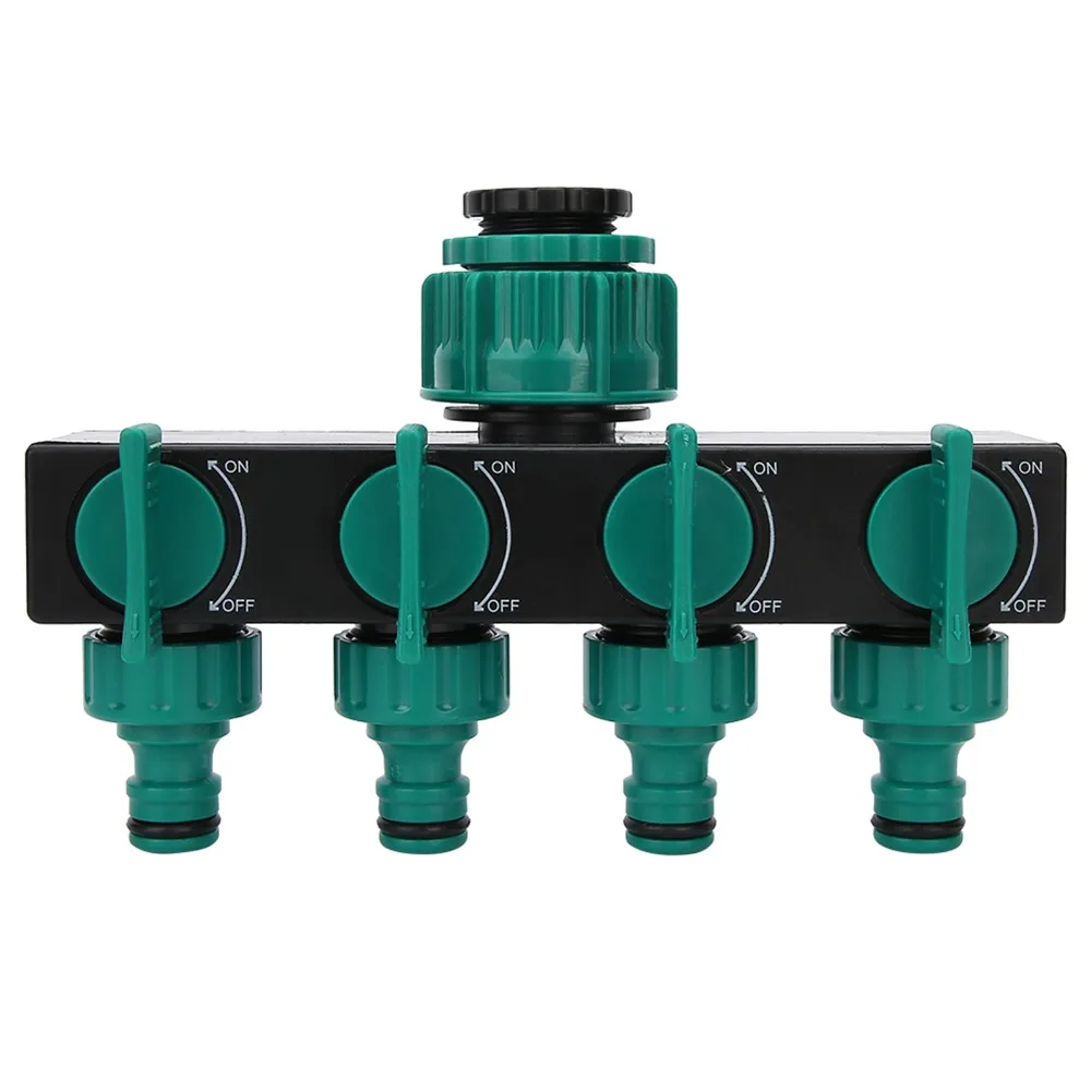 Plastic Garden Hose Splitter 4 Way Outlet Independent Control Hose Splitter Green 1/2 Inch Inlet Water Spigot Splitter