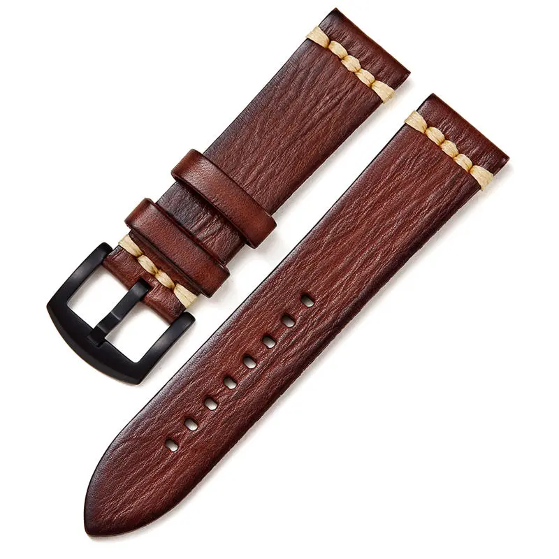 

Vegetable Tanned Leather Watchbands with Stainless Steel Buckle Replace Accessories Retro Watch Straps 18mm 20mm 22mm 24mm