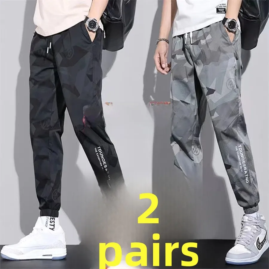 Men's Summer Thin Camouflage Casual Pants Loose Nine Points Sports Trousers Workwear Breathable Lightweight Fashionable