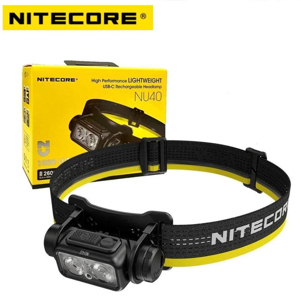 NITECORE NU40 Headlamp 1000 Lumens USB-C Rechargeable Headlight White Red Light Trail Lightweight Flashlight Built-in Battery