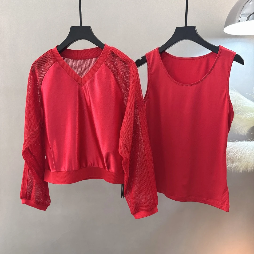 Women's 2-Piece Golf Set 2026 New Korean Style Mesh Long Sleeve Top & Tank Top Slimming Youthful Versatile Quick-Dry Breathable