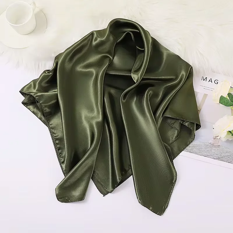 Women Scarf  90*90cm Solid Colors Satin Silk Scarves Summer thin Hijab Sunscreen shawl Decorative headscarf female Headband neck