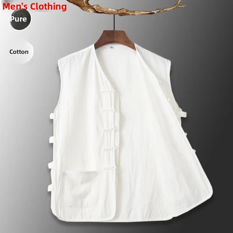 

plus Size Men's Cotton Linen Vest Summer Traditional Chinese Sle Tang Suit oulder Pad Button up Crop Top Faionable Offi...