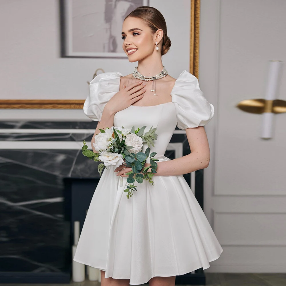 princess-mini-satin-wedding-dresses-square-collar-short-sleeves-a-line-bridal-gowns-pleat-vestidos-de-novia-prom-dresses