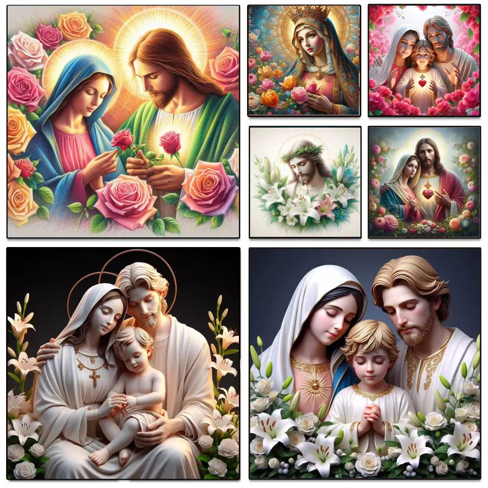 

Новые поступления Алмазная картина Иисус и Мэри Святая семья Полный Diy Мозаика Лилия Роза Религия Художественные фотографии Подарочный набор Домашний декор