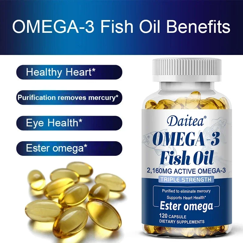 Daitea Fish Oil Capsule 2160mg Supplement Rich in DHA & EPA, Cognitive, Core Health, Immune Support, Non-GMO